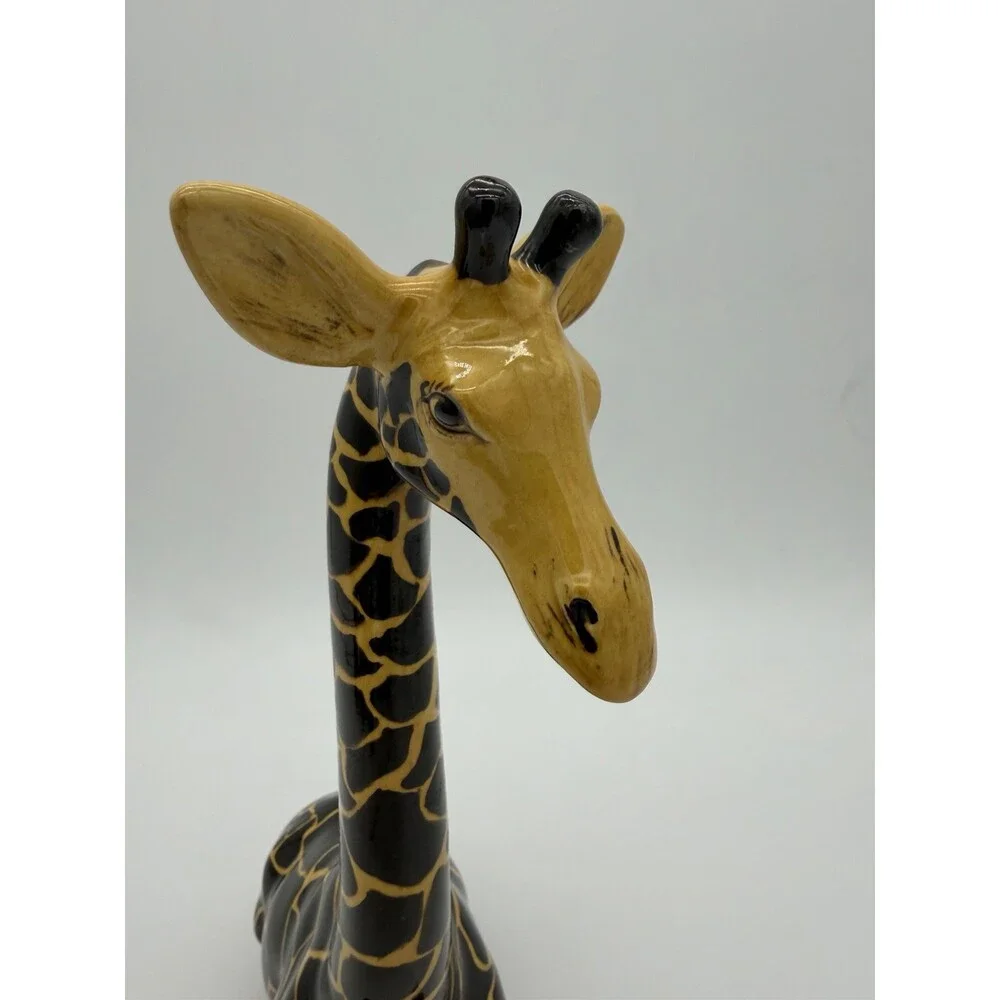 Studio Art Pottery Ceramic Giraffe Painted 10” Sculpture Signed Vintage Rare